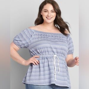 NWT Lane Bryant Striped Convertible Off-The-Shoulder Peplum Top Blue 22/24